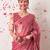 pink floral block print chiffon ready to wear saree | pre draped party wear saree