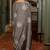 grey floral block print chiffon ready to wear saree | pre draped party wear saree
