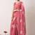 pink floral block print chiffon ready to wear saree | pre draped party wear saree