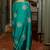 teal floral block print chiffon ready to wear saree | pre draped party wear saree