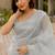 grey pastel print net ready to wear saree | pre draped party wear saree