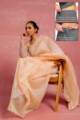 peach pastel print net ready to wear saree | pre draped party wear saree 2