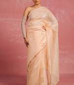 peach pastel print net ready to wear saree | pre draped party wear saree
