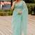 turquoise pastel print net ready to wear saree | pre draped party wear saree