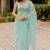 turquoise pastel print net ready to wear saree | pre draped party wear saree