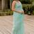 turquoise pastel print net ready to wear saree | pre draped party wear saree