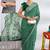 green  block print chiffon ready to wear saree | pre draped party wear saree