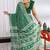 green  block print chiffon ready to wear saree | pre draped party wear saree