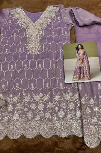 purple embroidered shimmer salwar suit