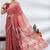 red  block print chiffon ready to wear saree | pre draped party wear saree