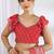 red  block print chiffon ready to wear saree | pre draped party wear saree