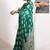 green block print chiffon ready to wear saree | pre draped party wear saree