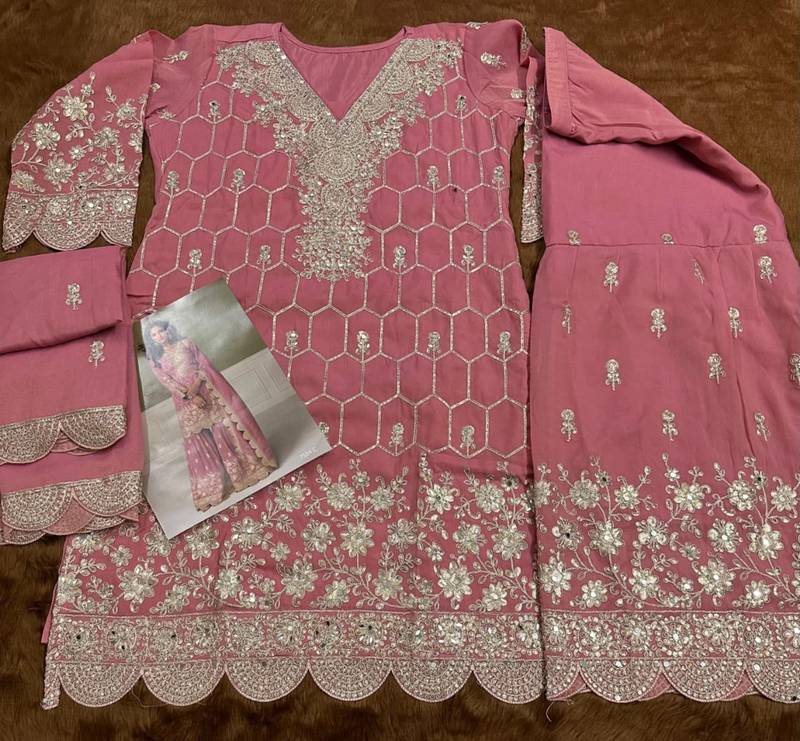 peach embroidered shimmer salwar suit
