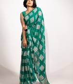 green block print chiffon ready to wear saree | pre draped party wear saree
