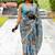 turquoise animal print satin georgette ready to wear saree | pre draped party wear saree
