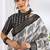 white animal print cotton blend ready to wear saree with pocket | pre draped party wear saree