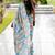 turquoise animal print satin georgette ready to wear saree | pre draped party wear saree