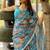 turquoise animal print satin georgette ready to wear saree | pre draped party wear saree