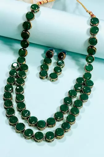 Two layer green alloy jewellery set