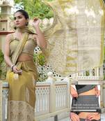 mustard ajrakh print chiffon ready to wear saree | pre draped party wear saree
