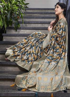 blue ajrakh print silk blend ready to wear saree with pocket | pre draped party wear saree 3