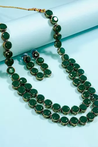 Two layer green alloy jewellery set