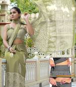 green ajrakh print chiffon ready to wear saree | pre draped party wear saree