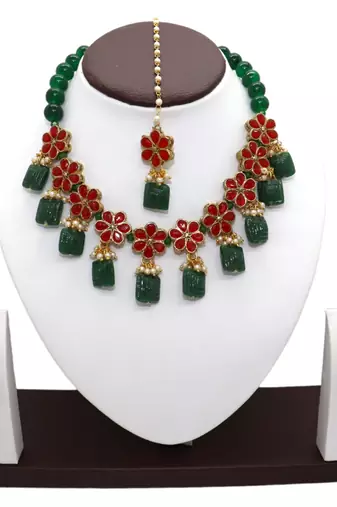 Red and green alloy copper jewellery set for women