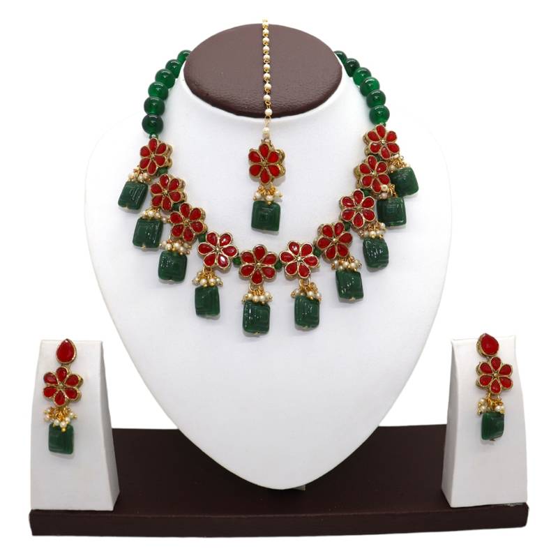 Red and green alloy copper jewellery set for women