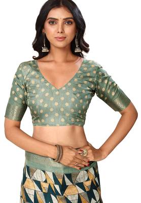 blue ajrakh print silk blend ready to wear saree with pocket | pre draped party wear saree 5