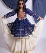 Navaratri special real mirror & gamthi lace work lehenga with patch work top for kids