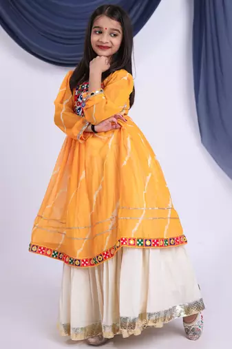 Navaratri special real mirror & gamthi lace work lehenga with patch work top for kids