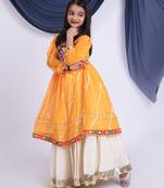 Navaratri special real mirror & gamthi lace work lehenga with patch work top for kids