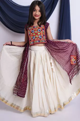Navaratri special silver gota patti work lehenga with patch work top for kids