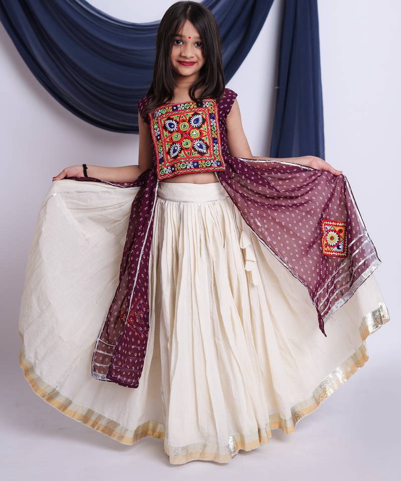 Navaratri special silver gota patti work lehenga with patch work top for kids