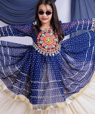 Navaratri special real mirror & gamthi lace work lehenga with patch work top for kids 3