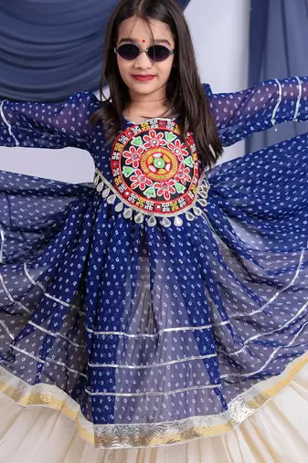 Navaratri special real mirror & gamthi lace work lehenga with patch work top for kids