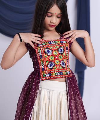 Navaratri special silver gota patti work lehenga with patch work top for kids 3