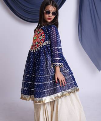 Navaratri special real mirror & gamthi lace work lehenga with patch work top for kids 5