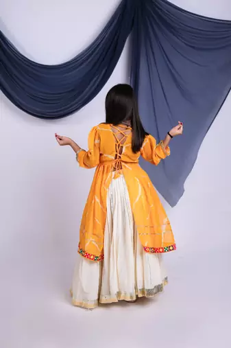 Navaratri special real mirror & gamthi lace work lehenga with patch work top for kids