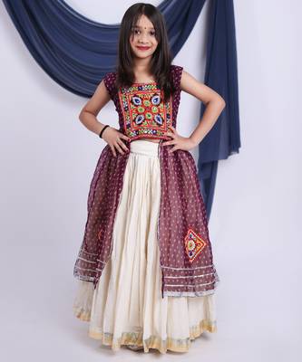 Navaratri special silver gota patti work lehenga with patch work top for kids 4