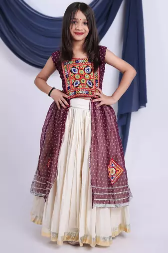 Navaratri special silver gota patti work lehenga with patch work top for kids