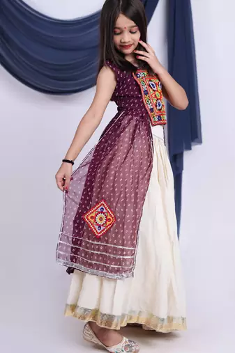 Navaratri special silver gota patti work lehenga with patch work top for kids