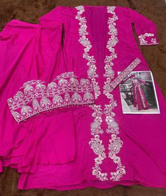 magenta sequins silk blend chiffon salwar suit - free size 4