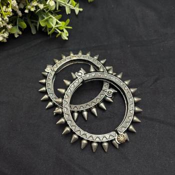 Oxidized Silver Bangle Set of 5, Indian Kada Bracelet Set, Boho Tribal openable Bangles 3