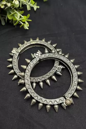 Oxidized Silver Bangle Set of 5, Indian Kada Bracelet Set, Boho Tribal openable Bangles