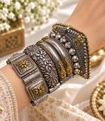 tunning Dual toned Oxidized Brass Bangle Set of 5, Indian Antique Silver Gold openable kada set