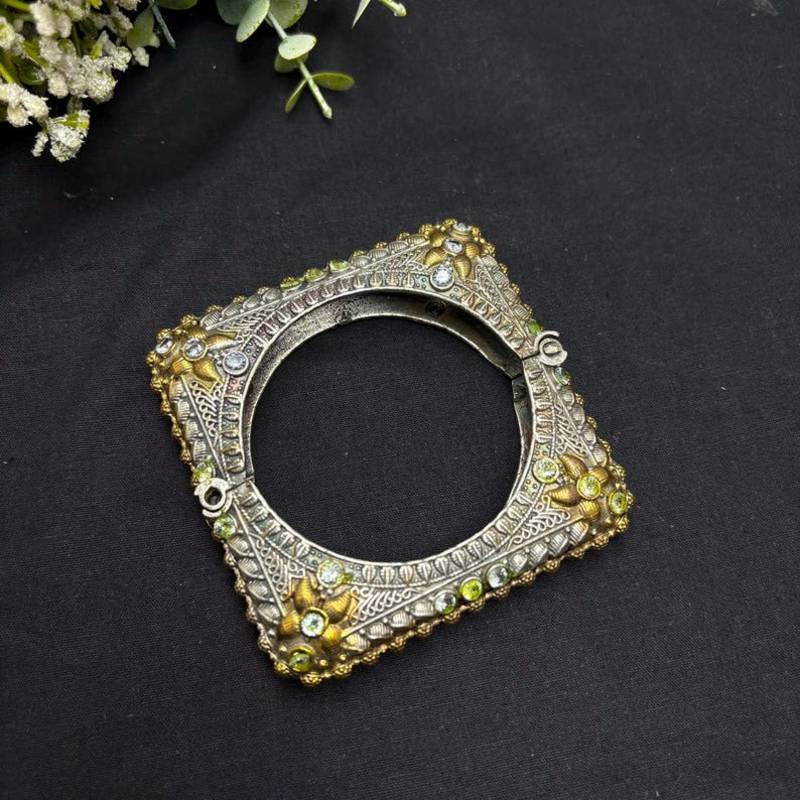 tunning Dual toned Oxidized Brass Bangle Set of 5, Indian Antique Silver Gold openable kada set