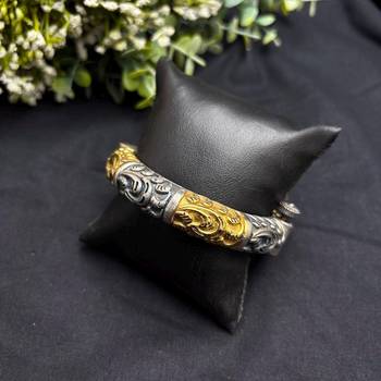 Oxidized Silver dual tone Kada Bangles Set of 5, Indian Tribal Bangles, Antique Silver Gold Bracelet Set 4