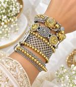 Set of 4 Dual Tone Brass Bangle Kada, Indian Oxidized Silver Gold Bangles